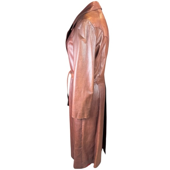 Vintage 1970s Crae Carlyle Cognac Leather Editorial Longline Maxi Coat Size 38 - Picture 5 of 15